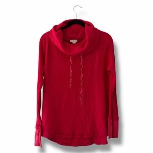 Sundance Red Winters Postcard Waffle Knit Cowl Neck Drawstring Thermal Medium